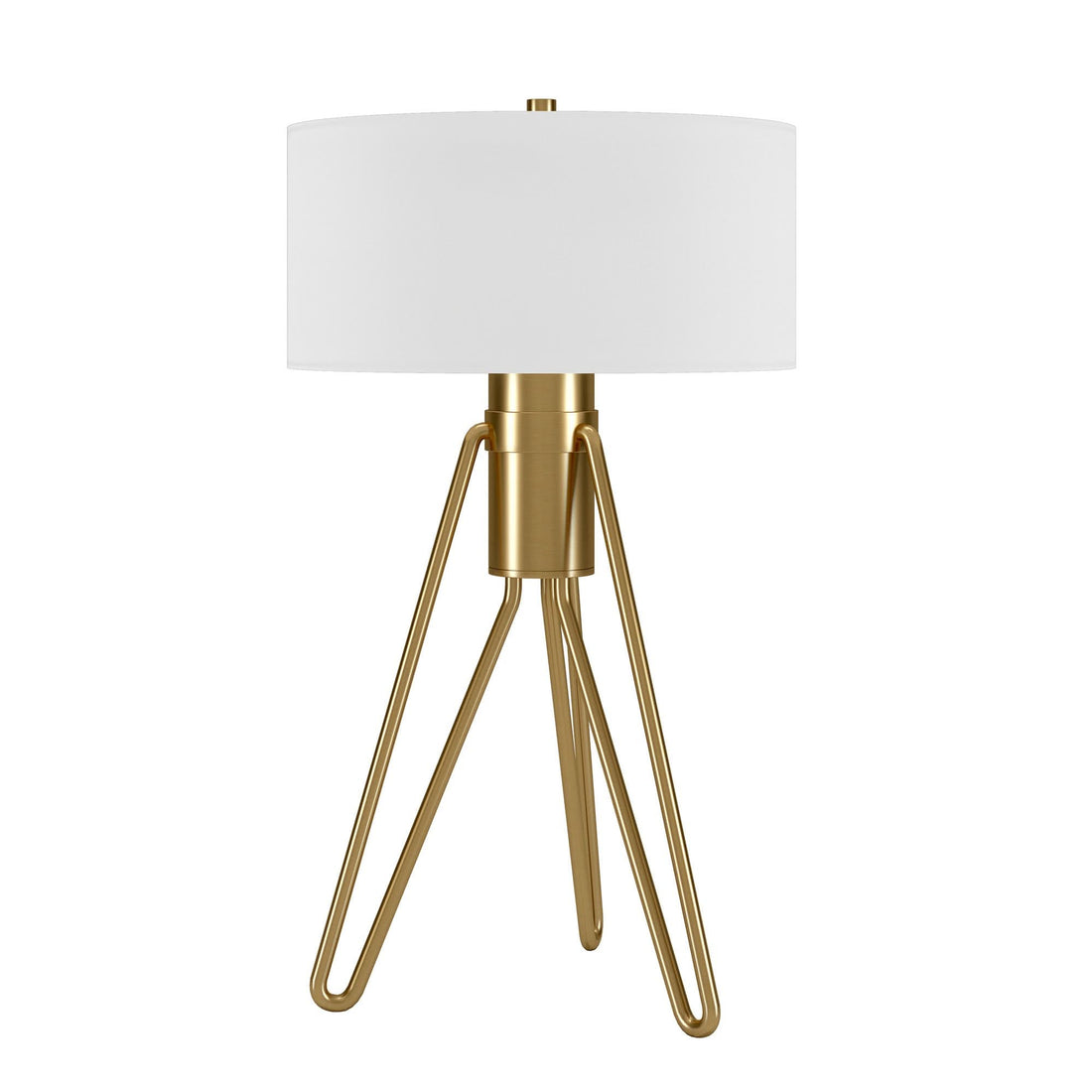 Mid Century Table Lamp Brass Tripod with white shade.