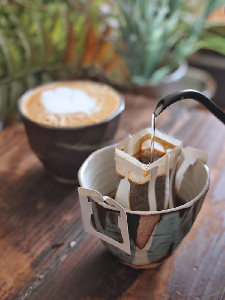Hand-painted ceramic tea cup with coffee brewing, Autumn & Winter home decor.