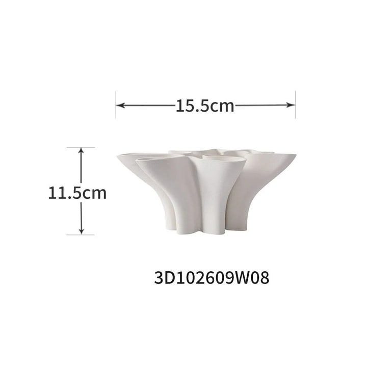 Modern abstract white ceramic vase, 15.5cm x 11.5cm, minimalist home decor.