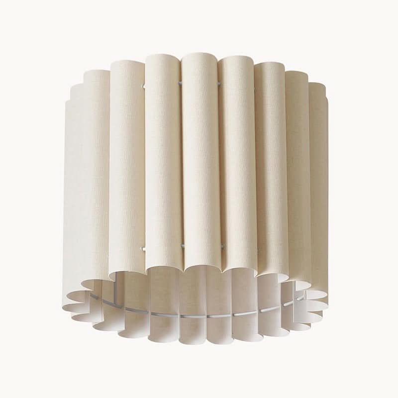 Modern Pleated Fabric Pendant Light in cream linen with scalloped edges.