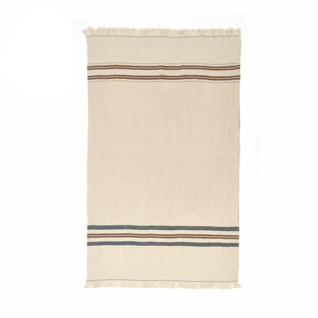 Cozy Striped Linen Throw Blanket in beige with brown & grey stripes, ideal for home decor.
