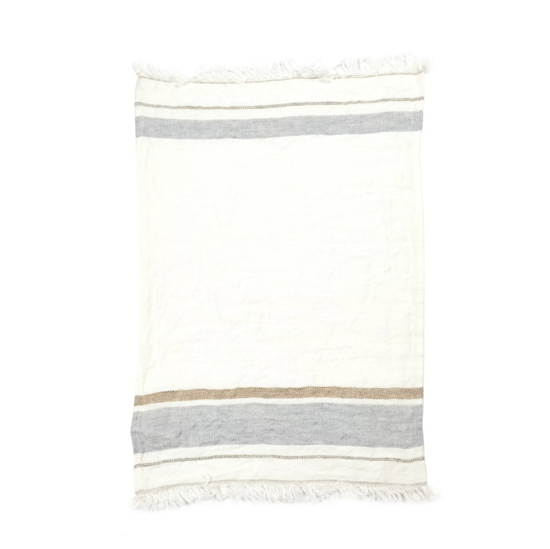 Cozy Striped Linen Throw Blanket in multicolor with fringe detail, perfect for home decor.