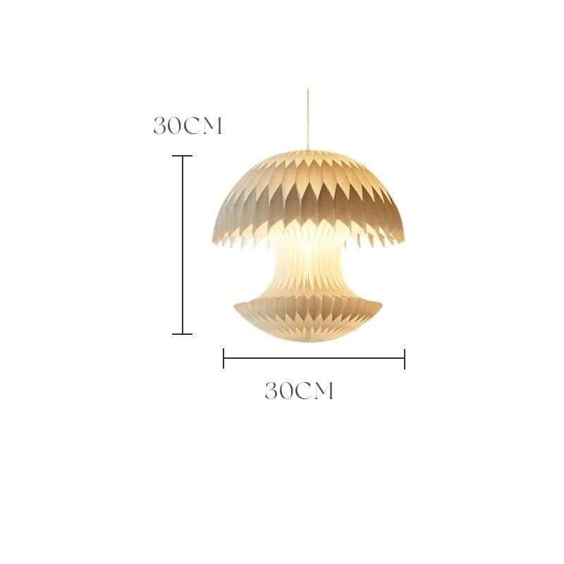 Geometric Origami Paper Lampshade in natural wood tones, 30cm wide, mushroom shape.