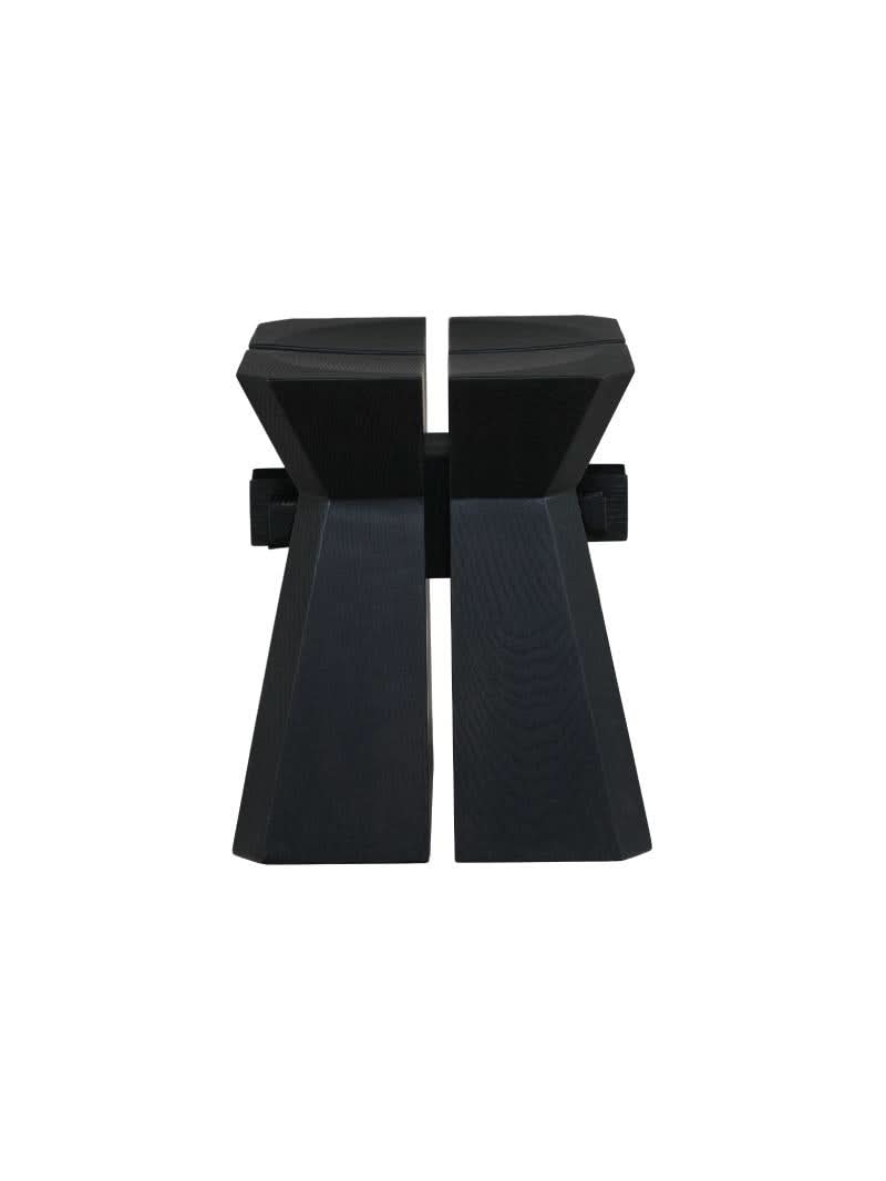 Modern Geometric Wooden Stool, black wood, contemporary home decor accent.