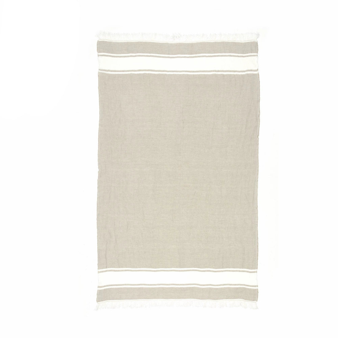 Cozy Striped Linen Throw Blanket in beige & white, soft texture, home decor accent.