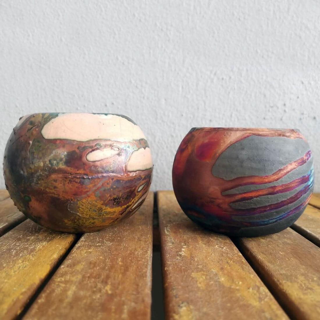 Tsuchi Ceramic Raku Pottery Planter Pots (Set of 2) by RAAQUU, mixed finish, home decor