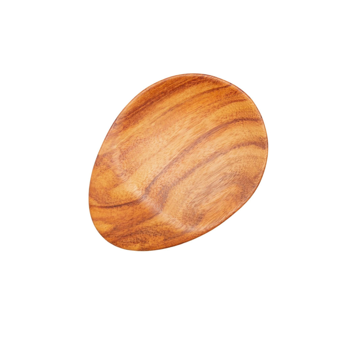 Hand carved wood spoon rest by Upavim Crafts. Warm natural wood grain, oval home decor accent.
