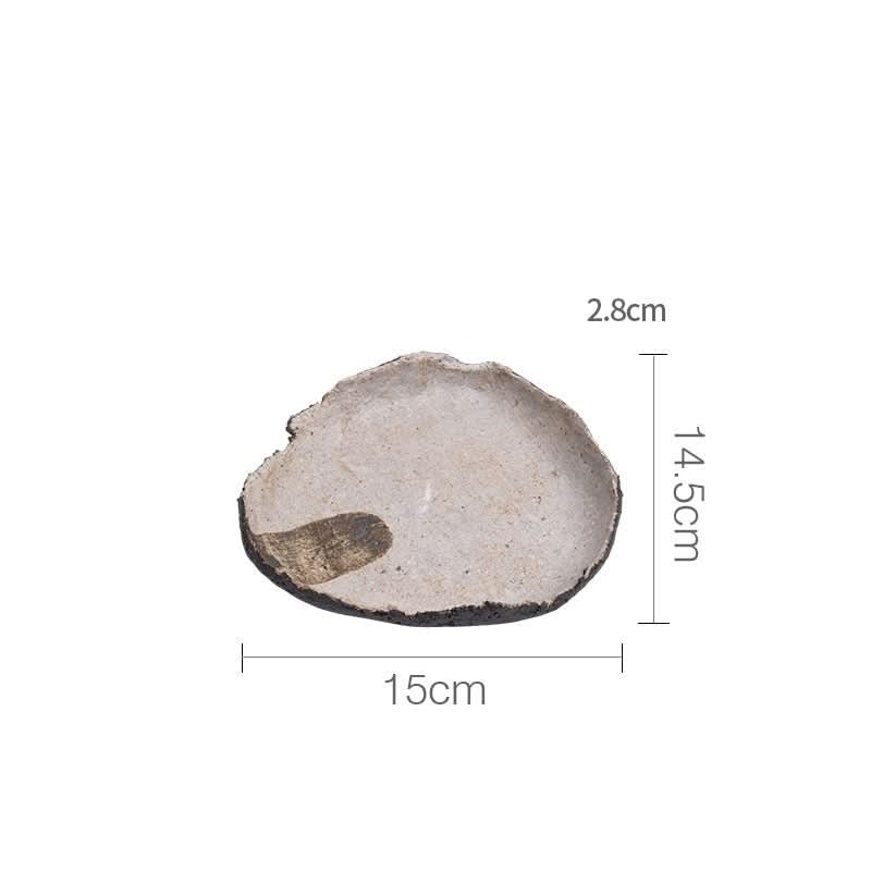 Wabi-sabi Irregular Beige Serving Tray: textured ceramic with natural imperfections, 15cm width.
