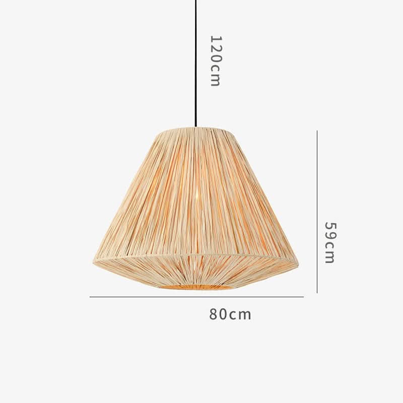 Natural raffia lampshade, conical shape, beige, home decor.
