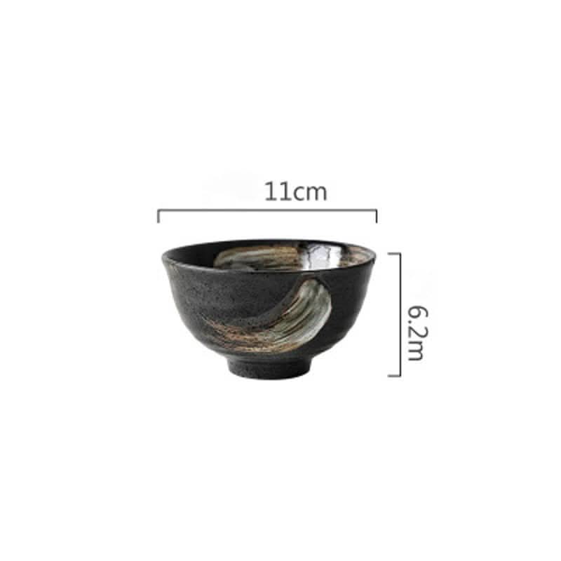 Japanese rustic ceramic bowl, 4.3" x 2.4", glazed pottery with free spoon.