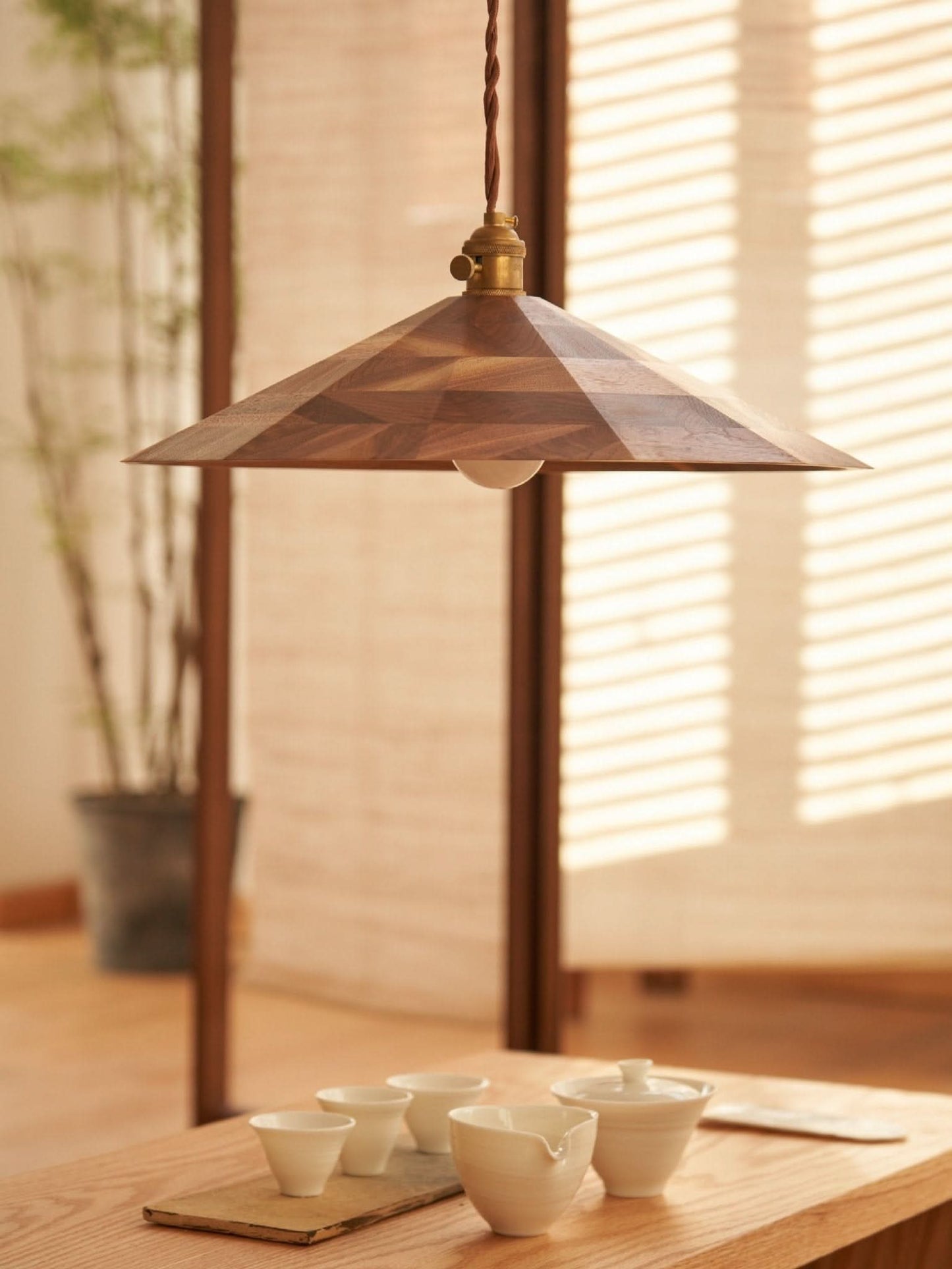 Cone Cherry Wood Ceiling Light - -