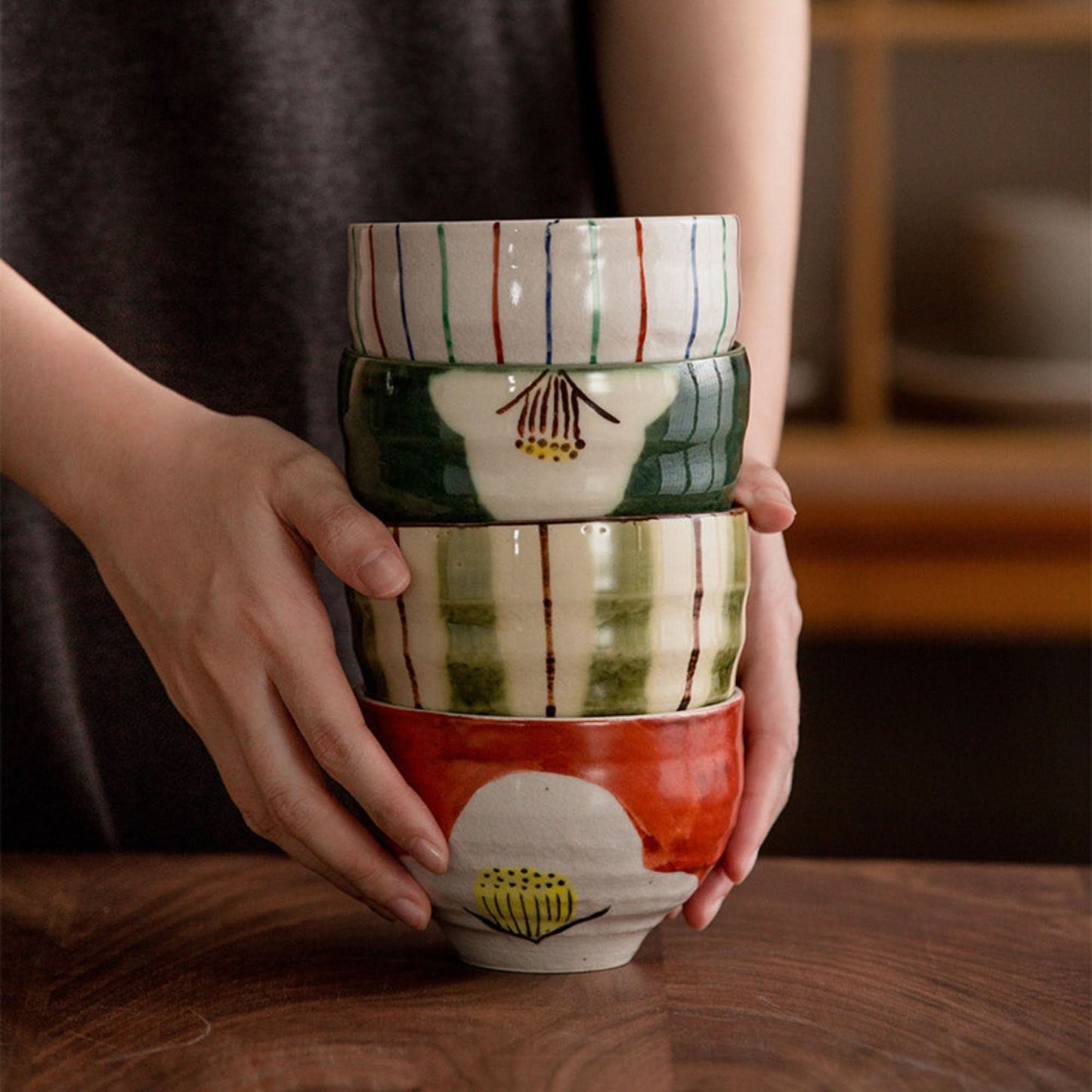 Gift Mino Yaki Hand-painted Japanese Set of 2 Bowls - -