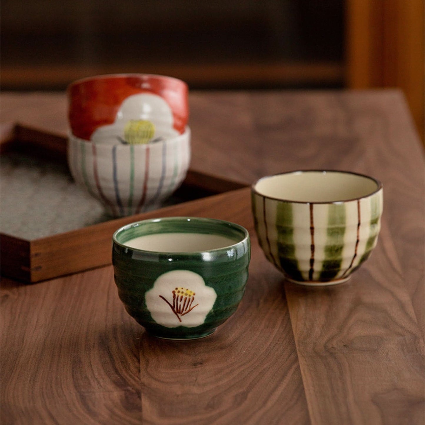 Gift Mino Yaki Hand-painted Japanese Set of 2 Bowls - -