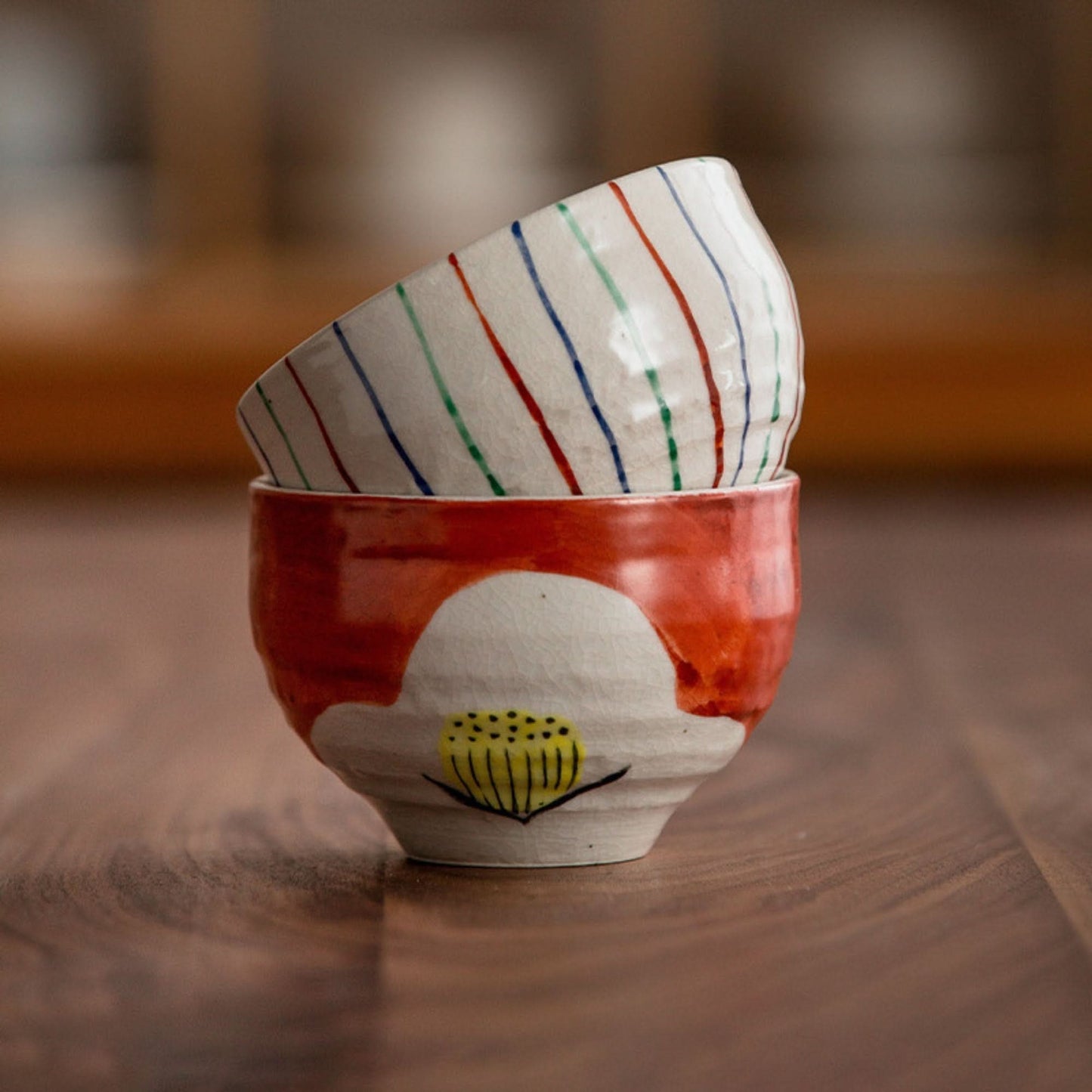 Gift Mino Yaki Hand-painted Japanese Set of 2 Bowls - -