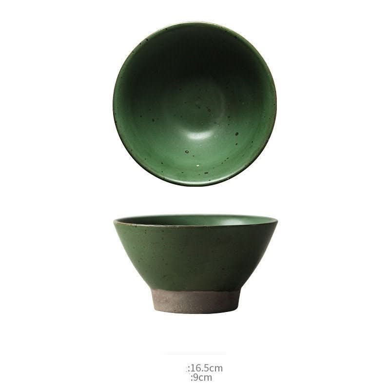 Handmade Rustic Clay Bowl 6.5" in dark green, stoneware, for cereal, rice, pasta, fruit, or soup.
