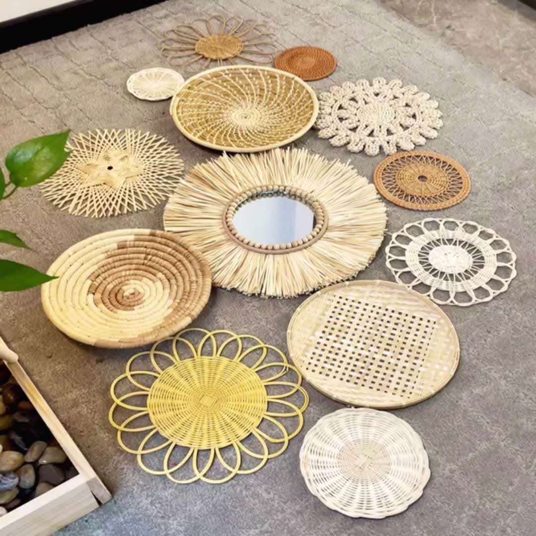 Handmade rattan natural colour wall plates - -