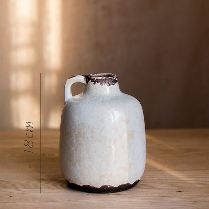 Ice Cracked Glazed Mouth Pottery Vase in white stoneware with dark accents.