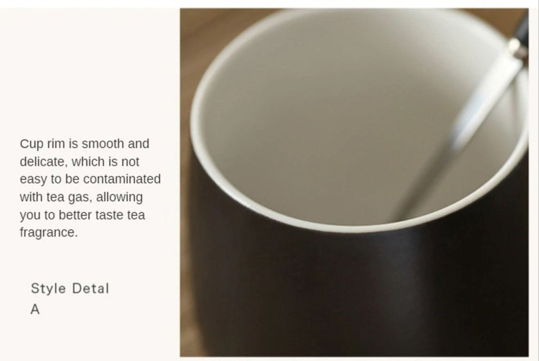 Minimal Coffee Mug, Japanese Style. Smooth rim, dark matte exterior, cream interior, latte mug.