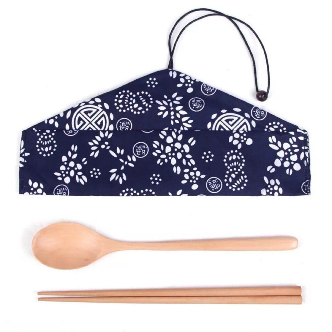 Japanese Wood Cooking Utensils With Fabric Case: Natural wooden spoon & chopsticks set