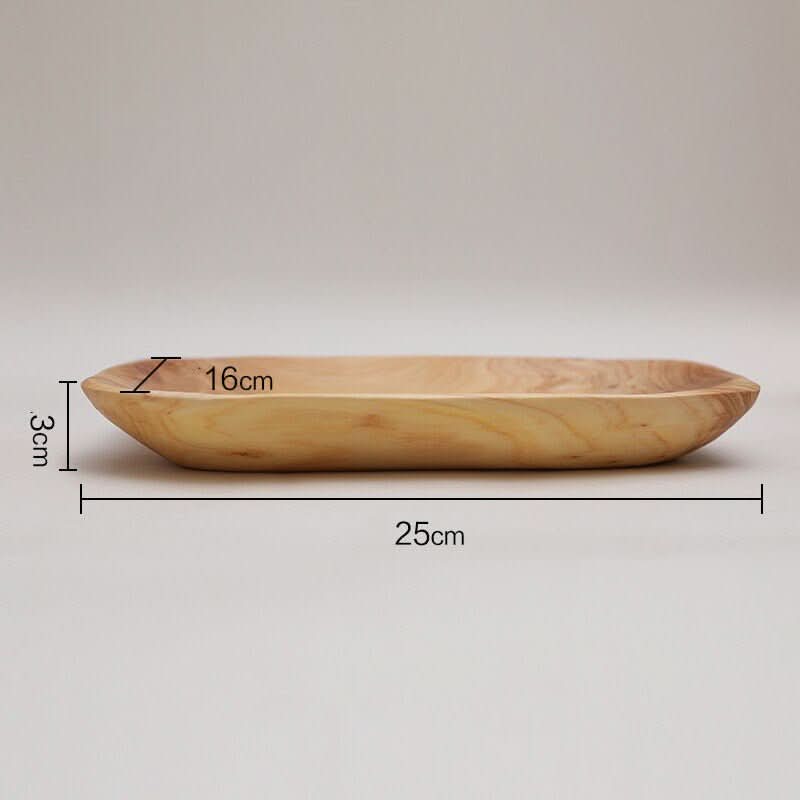 Irregular wooden plate, 25cm long, natural rustic finish for bedroom, breakfast, tea, or coffee.