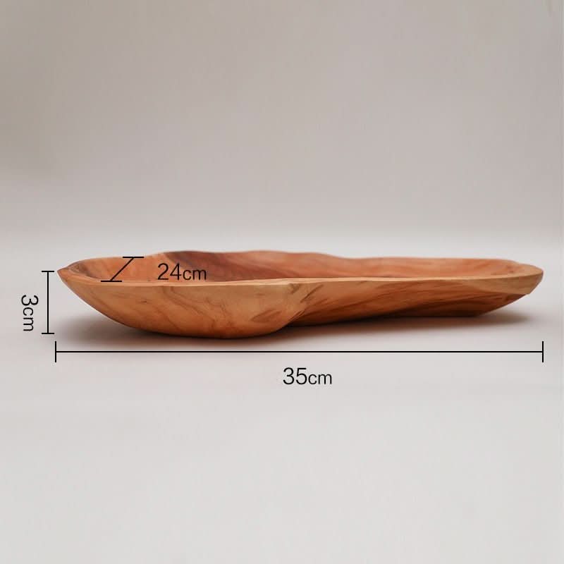 Irregular wooden plate with rustic charm, perfect for breakfast or tea. 35cm x 24cm.