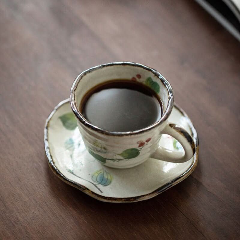 Japan Handmade Mino-Yaki Ceramic Grape Vine Coffee Set Cup 7.1oz | Japanese Style, Household, One Cup, One Saucer, Teacup, Milk Cup - -