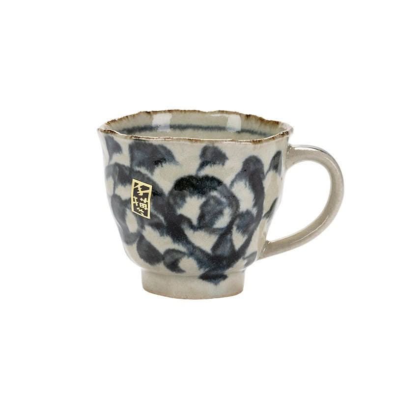 Japan Imported Mino Burning Tang Grass Cherry Blossom mug with blue floral design.
