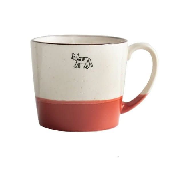 Japan imported Minoyaki cat mug, cream and coral ceramic, animal home decor.