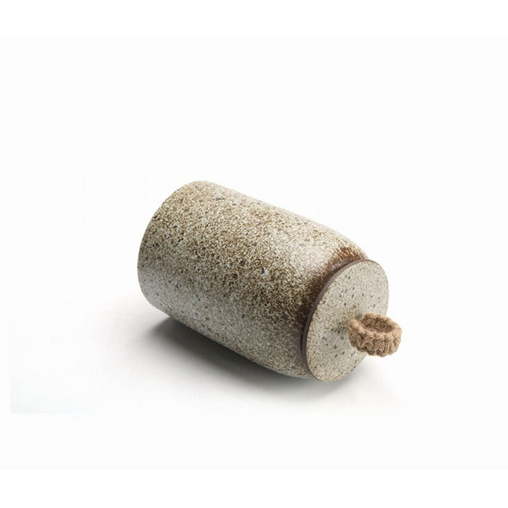Ceramic Tea Canister with Cord Lid | Speckled gray storage jar for tea, coffee, sugar, spices, herbs
