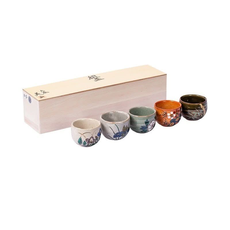 Japanese Handmade 5 Tea Cup Set, Pottery, Hand-made and painted | Tea Cup, Handmade Retro, Tea Cup, Master Cup, Gift Set - -