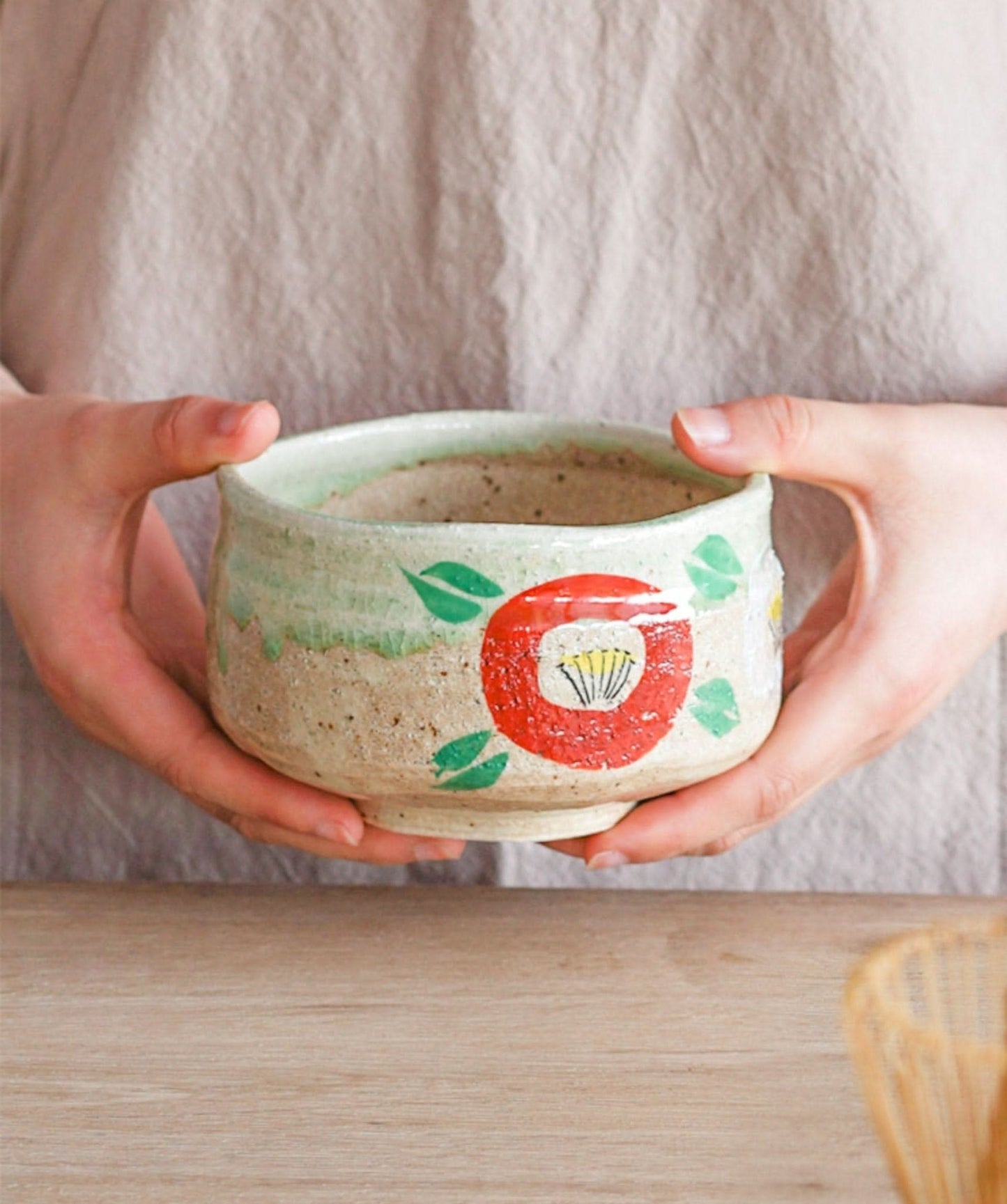 Japanese handmade stoneware matcha bowl 7.4oz + Free Whisk | Japanese Style Household Set, Tea Cups, Stoneware Hand Cups - -