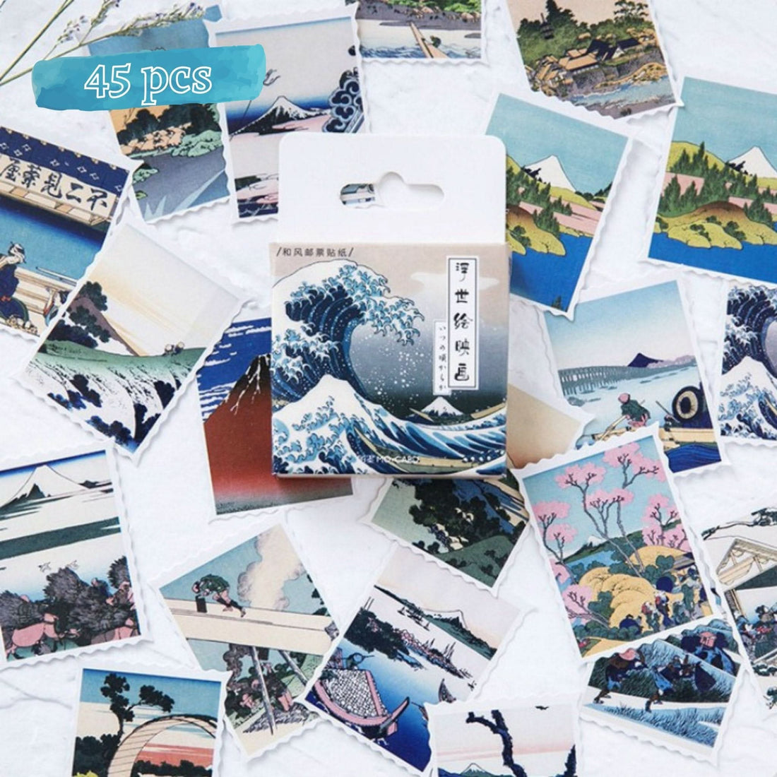 45 pcs Japanese Postcard Stickers featuring Katsuchika Hokusai Ukiyo-E art.