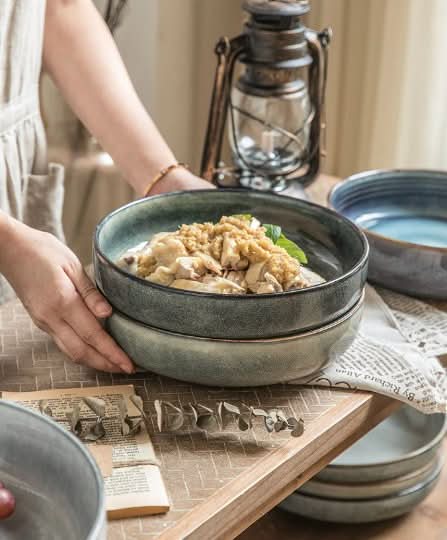 Japanese-Style Shallow Plate | Ceramic Dishes, Salad Bowl - -