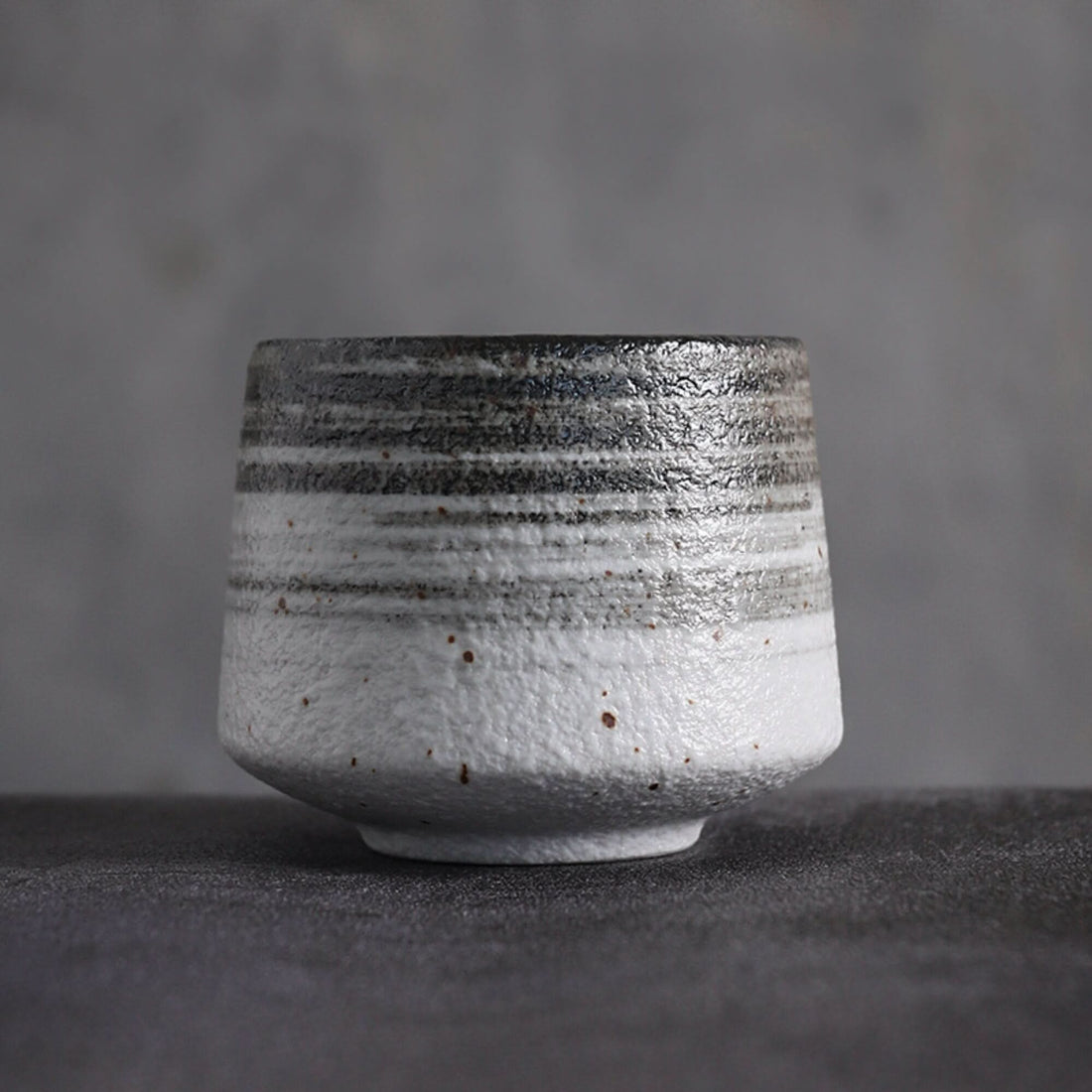Japanese tea cup with gray tones, textured ceramic home decor