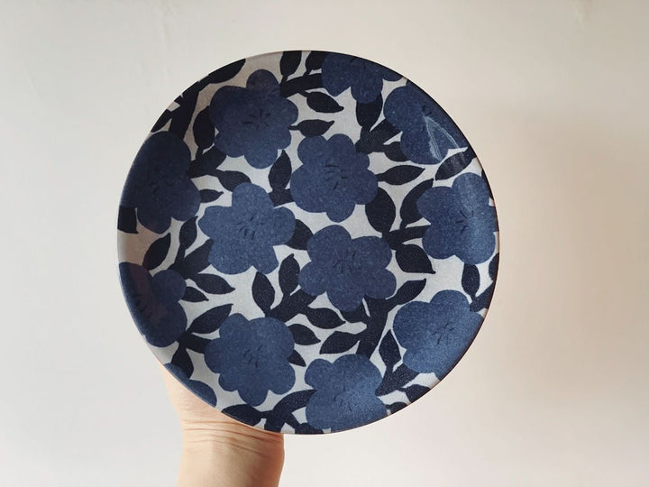 Matisse Inspired Stoneware Plate, 8", rustic blue floral ceramic, Nordic tableware.