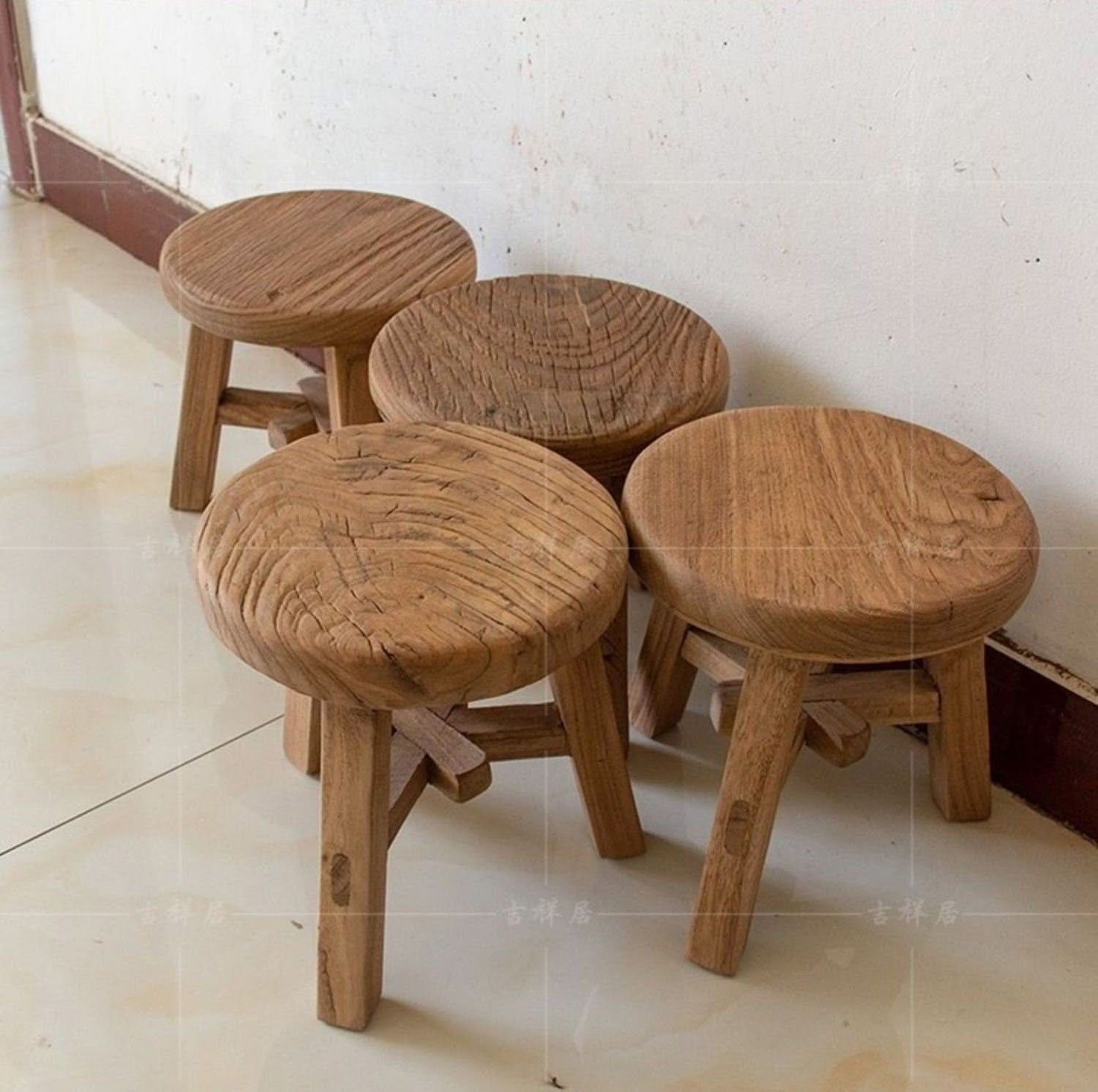 Old Wood Rustic Stool - -