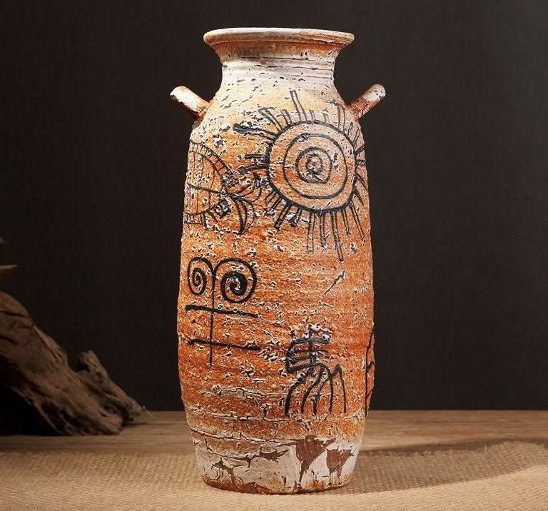 Primitive Paintings Pottery Vase - -