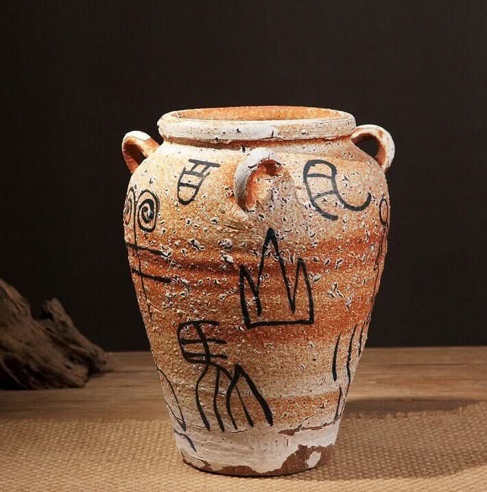 Primitive Paintings Pottery Vase - -