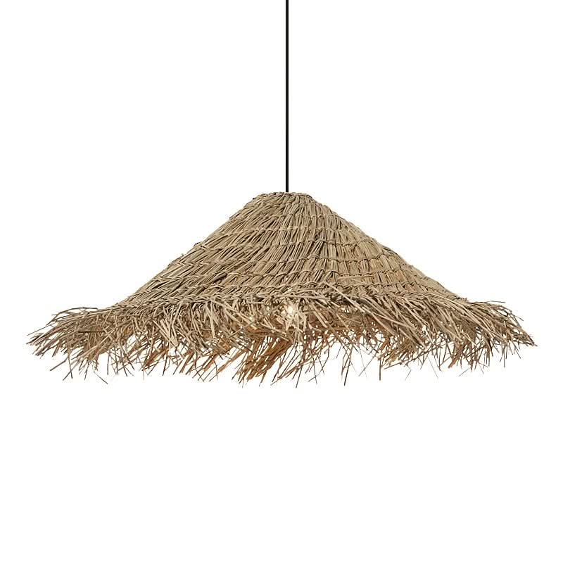 Rattan Hat Shaped Lampshade - Boho, Restaurant, Chandelier, Bedroom, Straw - -