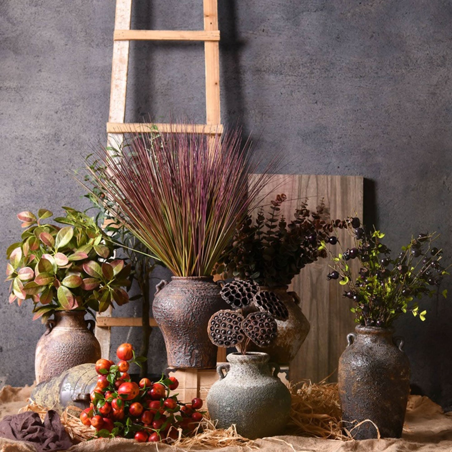 Rough Pottery Distressed Vases With Dark Tones And Ears | Textured, Stoneware, Rustic, Farmhouse, Boho, Ethnic - -
