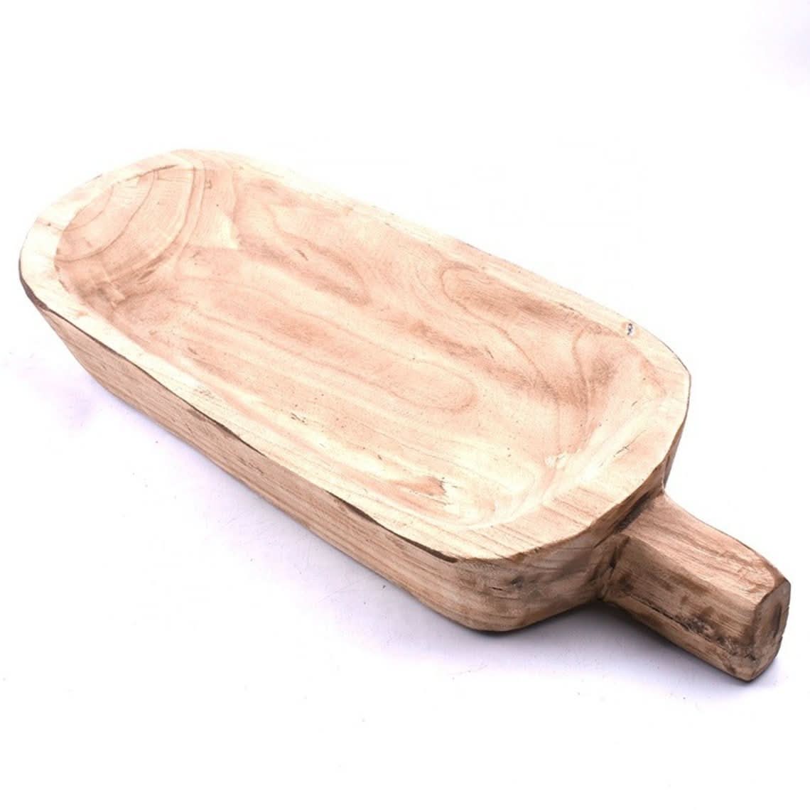 Rustic Paulownia Wood, Bread Bowl With Handle | Carved Bowl, Kitchen, Farmhouse, Rustic - -