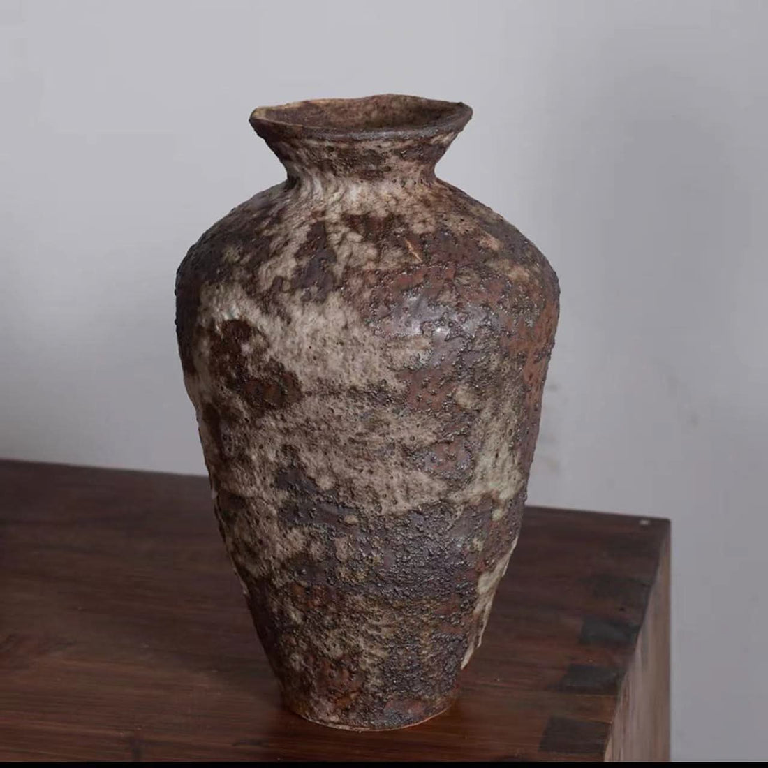 Textured brown and white wabi sabi ceramic vase for flowers, small home decor vase.