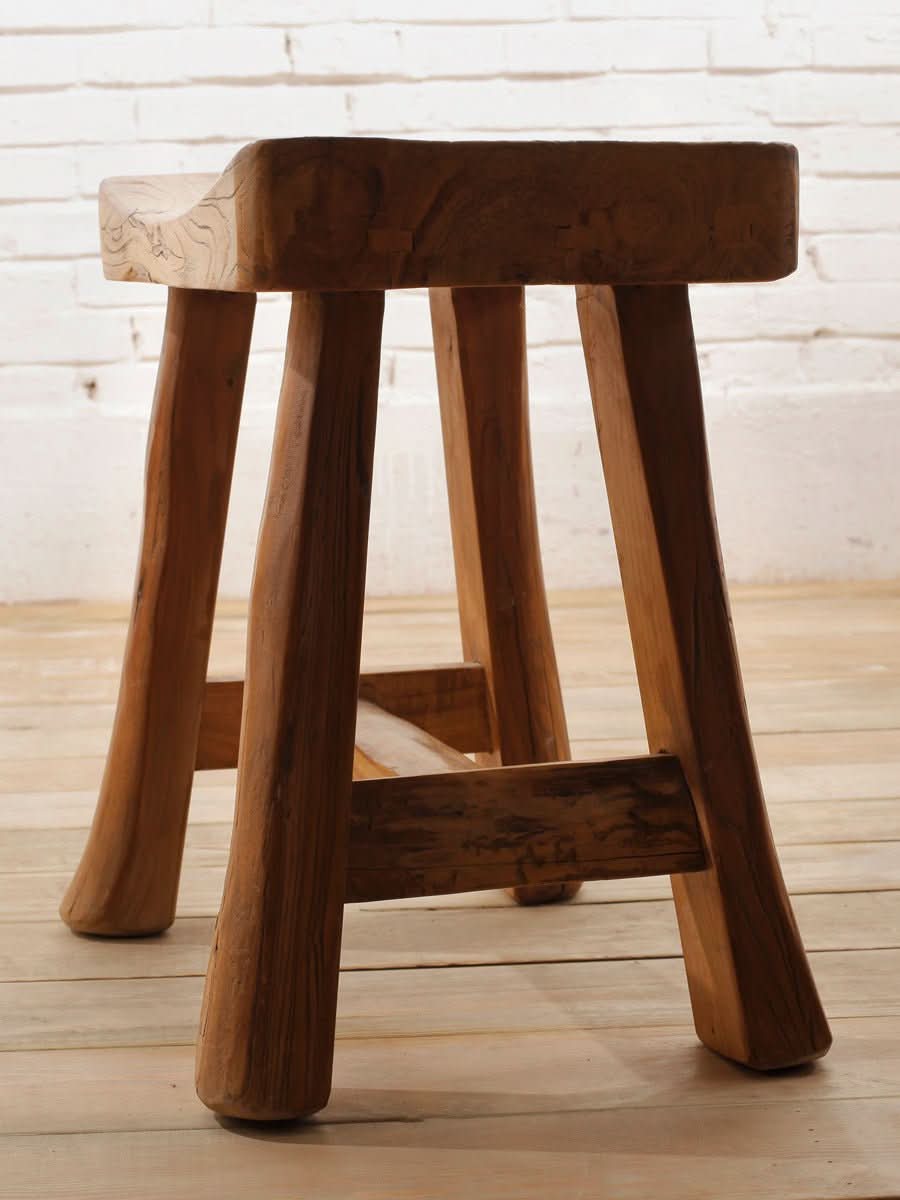 Solid Wood Distressed Stool - -