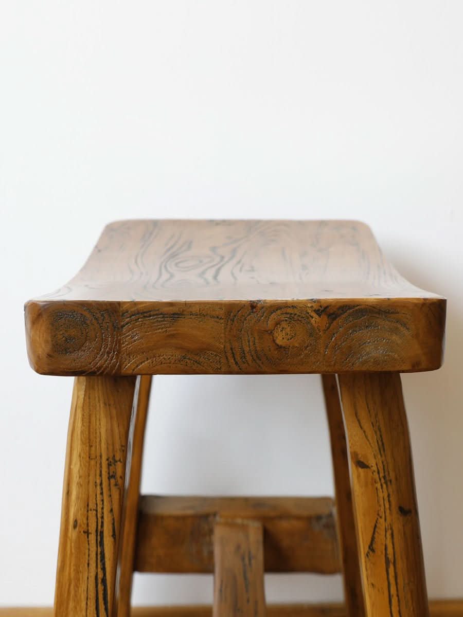 Solid Wood Distressed Stool - -