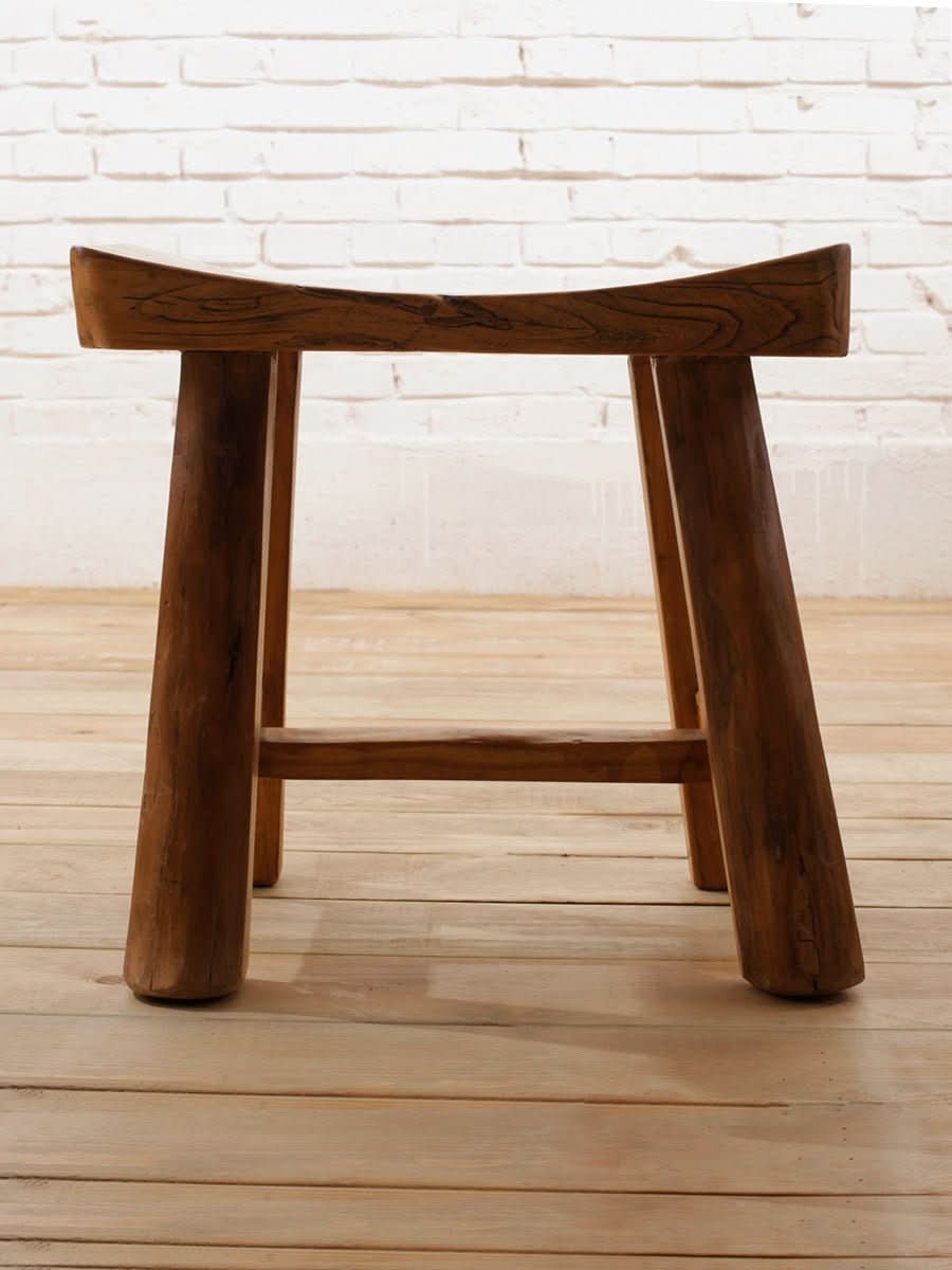 Solid Wood Distressed Stool - -