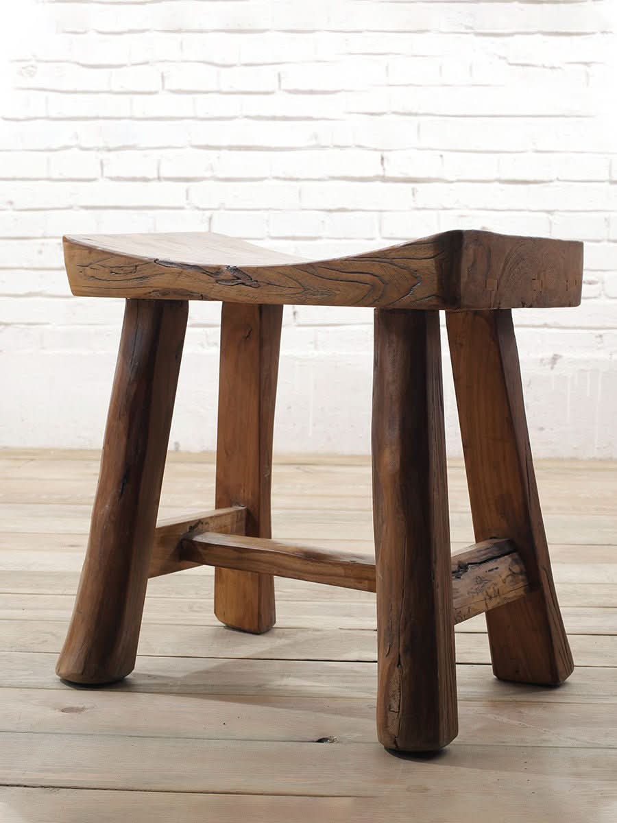 Solid Wood Distressed Stool - -