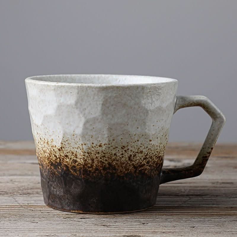 Stoneware Coffee Cup Vintage Japanese Style Mug with gradient brown and white glaze.