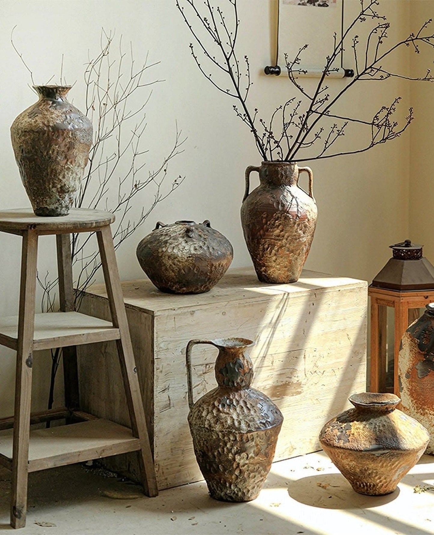 Wabi-Sabi Distressed Rustic Vases - -