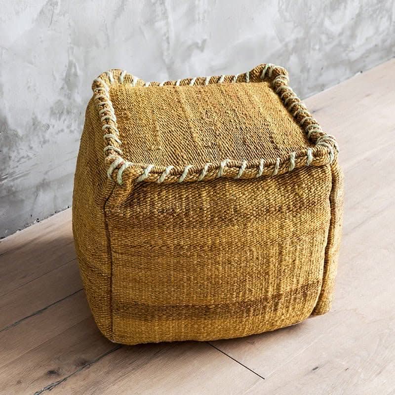 Wabi-sabi Jute Ottoman Footstool 121 45x45x45CM hemp - -