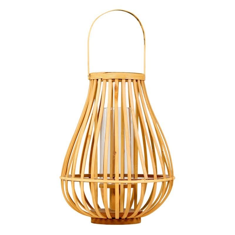 Natural wood candle holder home decoration with glass windproof lantern.